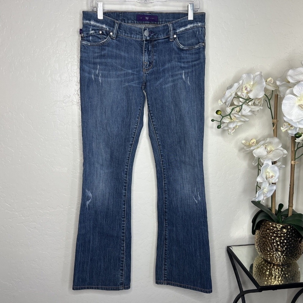 Victoria Beckam DVB Denim Star Pocket Jeans Bootcut Distressed Low Rise Size 29